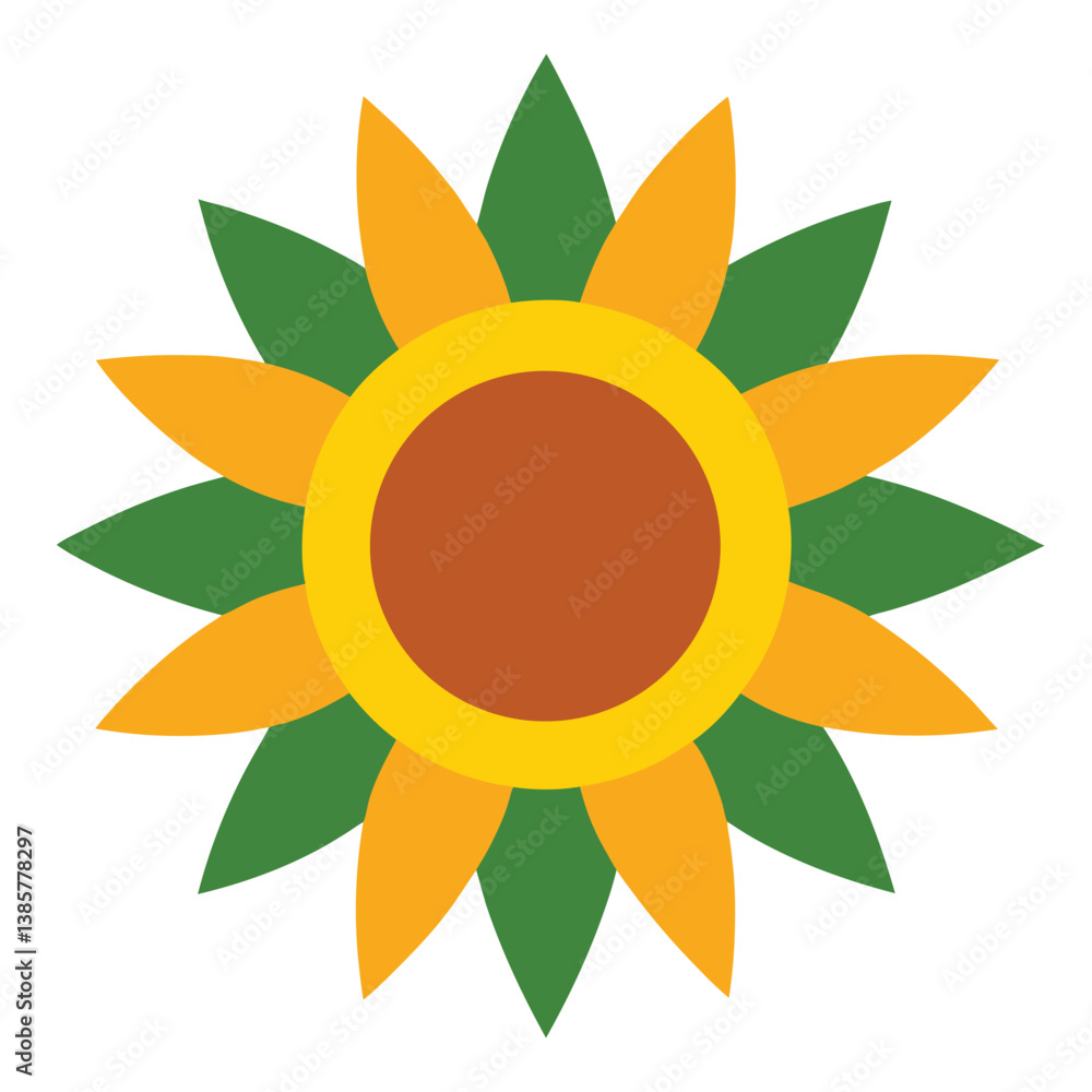 A sunflower icon with a round center and long sym. A sunflower icon with a round center and long sym.
