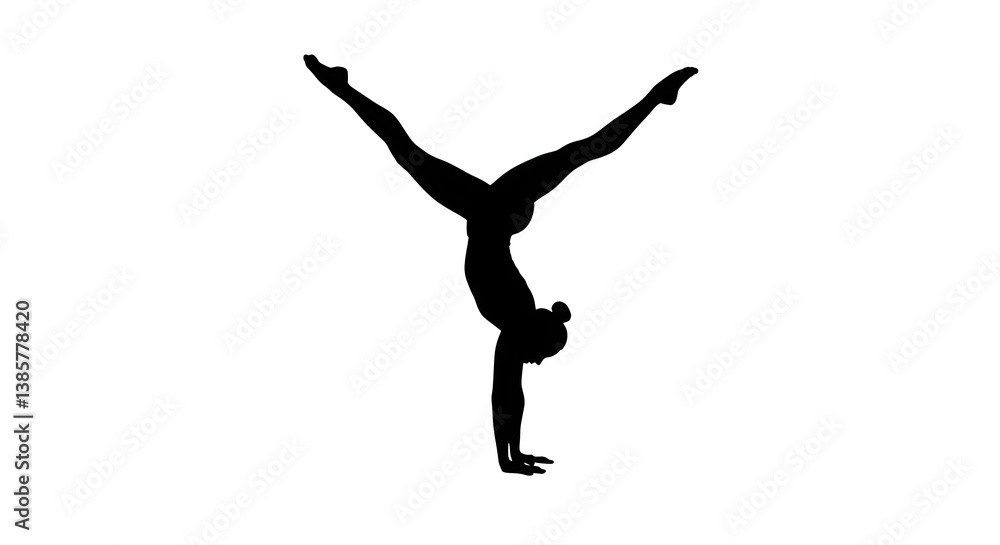 Minimalist Black Silhouette of a Gymnast in Handstand on White Background Minimalist Black Silhouette of a Gymnast in Handstand on White Background