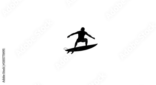 Black silhouette of a surfer on a white background