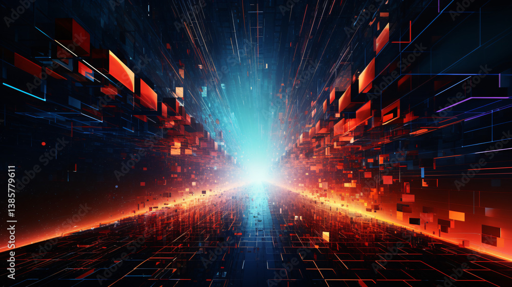 Immersive geometric design with particles, mesh, and laser effects, featuring cubic triangles for futuristic architecture. Immersive geometric design with particles, mesh, and laser effects, featuring cubic triangles for futuristic architecture.