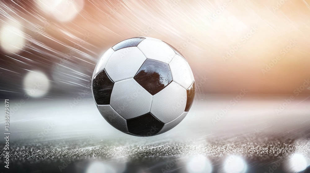 Naklejka premium Dynamic soccer ball in motion, capturing the excitement of sports.