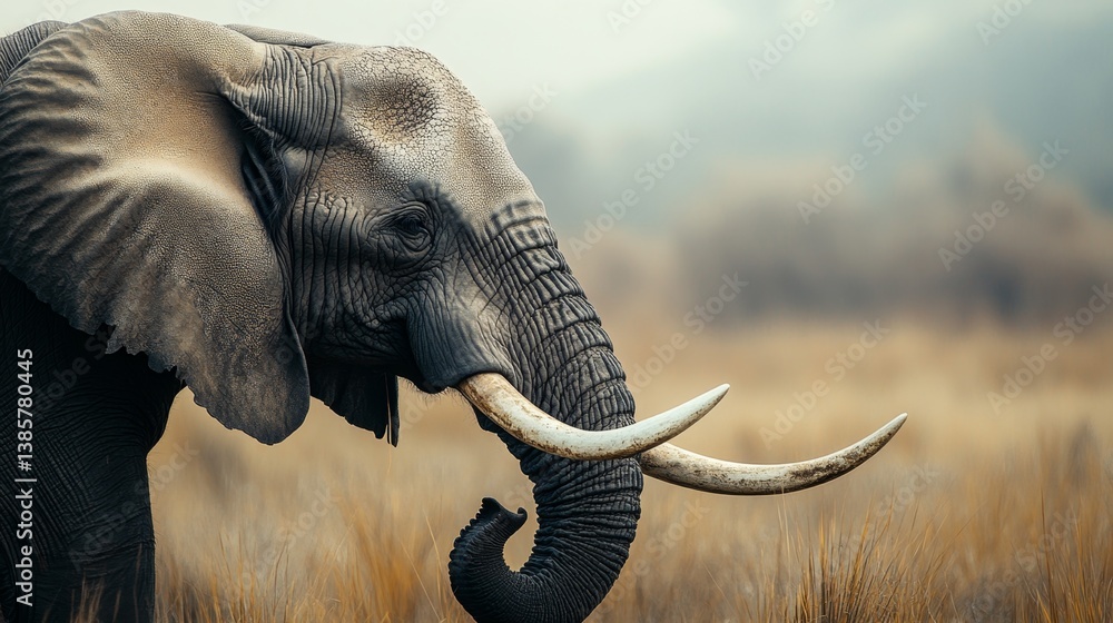 Obraz premium Majestic elephant observing its surroundings in serene african savannah wildlife photography natural habitat close-up perspective