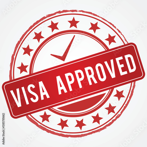 Visa Approved stamp in Red Shade with Stars and Check Mark