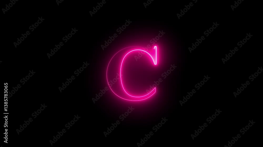 English uppercase alphabet design C. neon letter C with stop motion effect, Educational concept with neon letter. Latter motion in black background. English uppercase alphabet design C. neon letter C with stop motion effect, Educational concept with neon letter. Latter motion in black background.