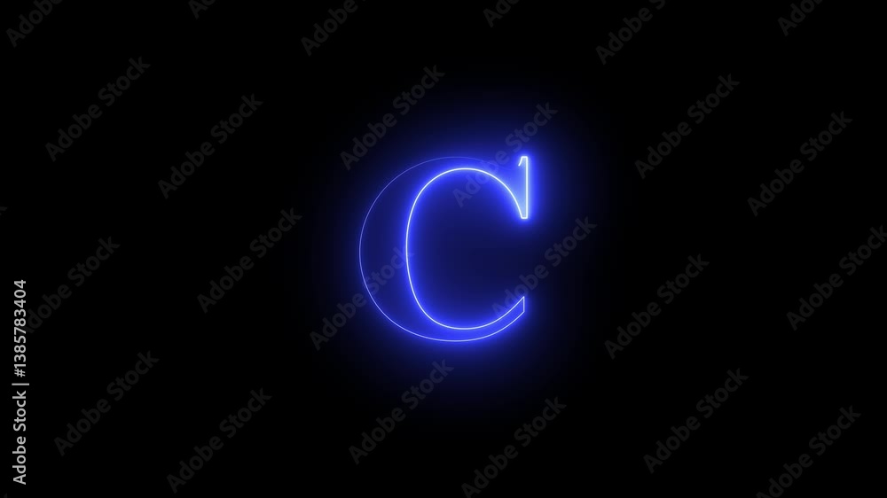 English uppercase alphabet design C. neon letter C with stop motion effect, Educational concept with neon letter. Latter motion in black background. English uppercase alphabet design C. neon letter C with stop motion effect, Educational concept with neon letter. Latter motion in black background.