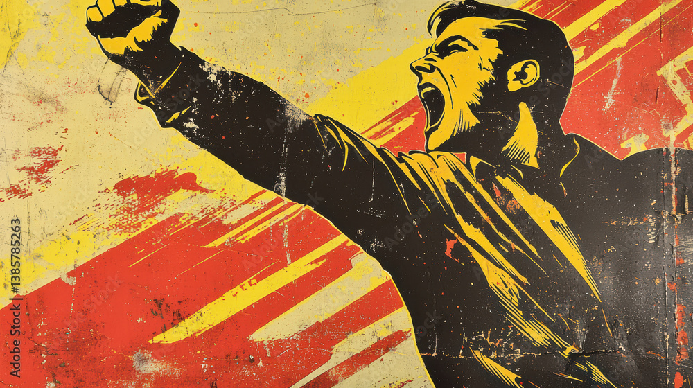 Artwork of protest: A powerful depiction of a figure, raising a fist in a display of rebellion. The image captures the emotion of defiance and solidarity