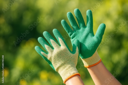 Gardening Hands Hold a Young Plant in a Vibrant Flower Garden During a Sunny Day