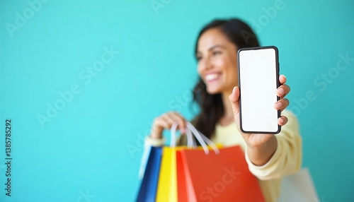 Woman Smiling While Holding Phone and Shopping Bags