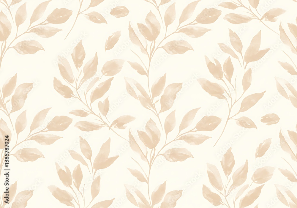 Serene beige watercolor leaves gracefully intertwining on a soft off-white background, creating a tranquil and elegant botanical pattern. Serene beige watercolor leaves gracefully intertwining on a soft off-white background, creating a tranquil and elegant botanical pattern.