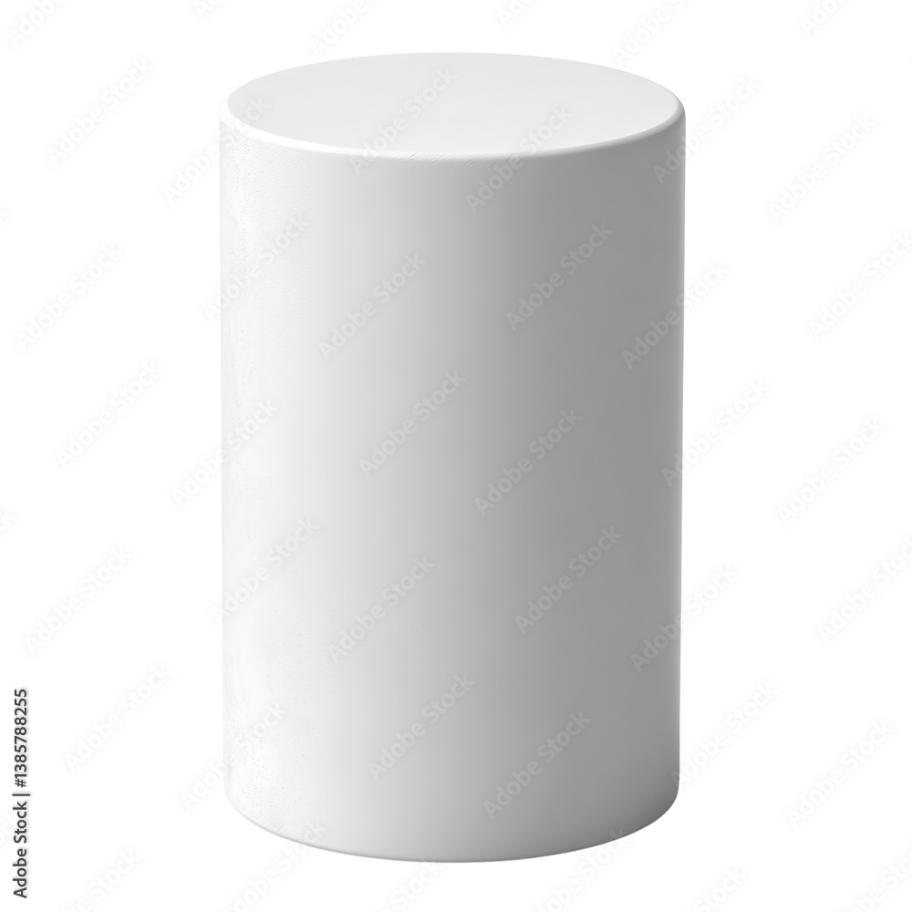 Simple white cylinder object positioned against a soft background highlighting its clean lines and minimalistic design isolated on transparent background.. Simple white cylinder object positioned against a soft background highlighting its clean lines and minimalistic design isolated on transparent background..