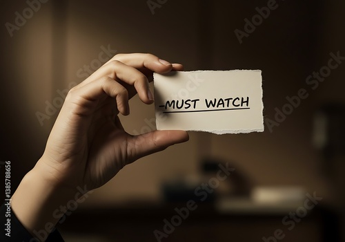 A hand delicately holds a torn piece of paper, urgently declaring 