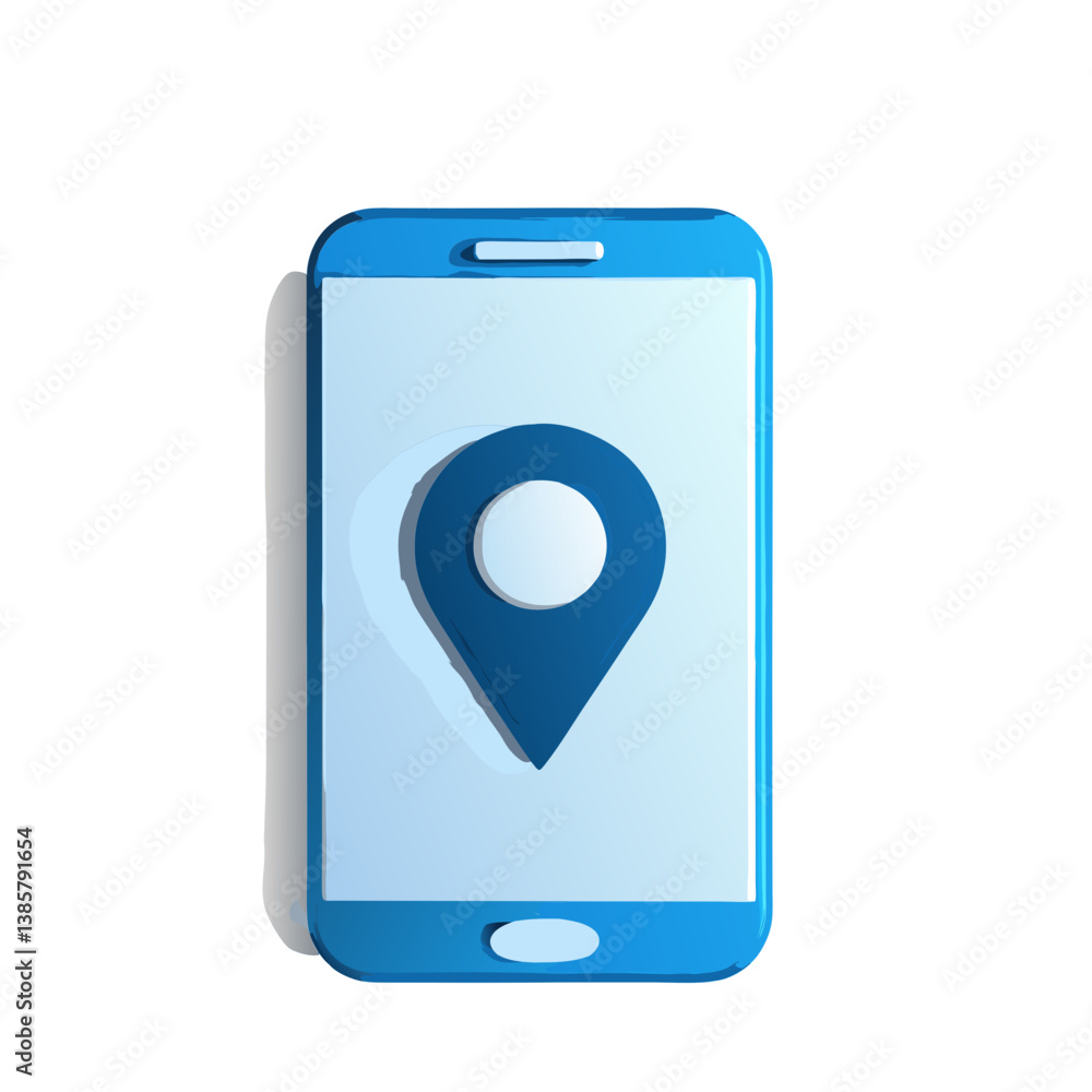 Smartphone with location pin icon vector design in blue colors for navigation and travel concept Smartphone with location pin icon vector design in blue colors for navigation and travel concept