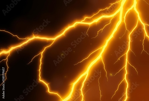 Abstract anime-style yellow lightning sparks on a dark background, wallpaper,  scene