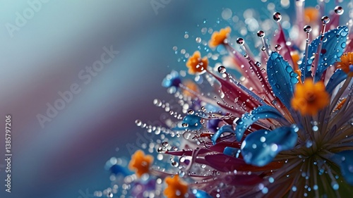 Vibrant Macro Flower with Water Droplets and Ethereal Glow V1