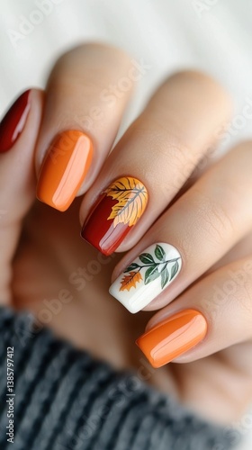Autumnal nail art, fall leaves design