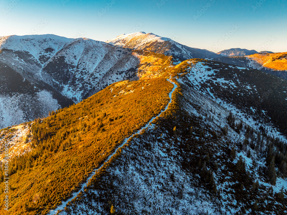 Hike on the Lajstroch in the Low Tatras in winter near Certovica saddle pass