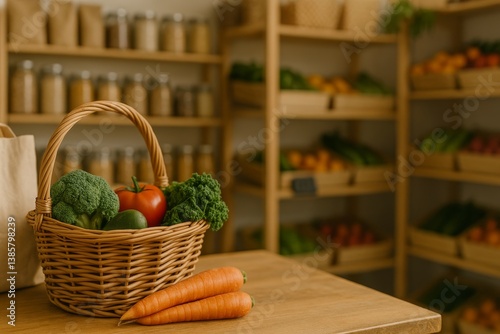Fresh Vegetables in a Wicker Basket at a Local Market During Daylight Hours