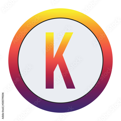 Vibrant Gradient Logo: Modern, eye-catching Capital Letter K in yellow-red-purple gradient within a white circle and matching ring. Conveys innovation and dynamic branding. Ideal for tech or creative.