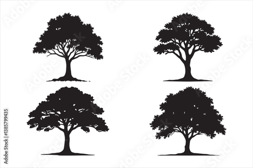 Mature Tree Silhouette Vector Pack Nature Illustration Clipart for Outdoor Designs