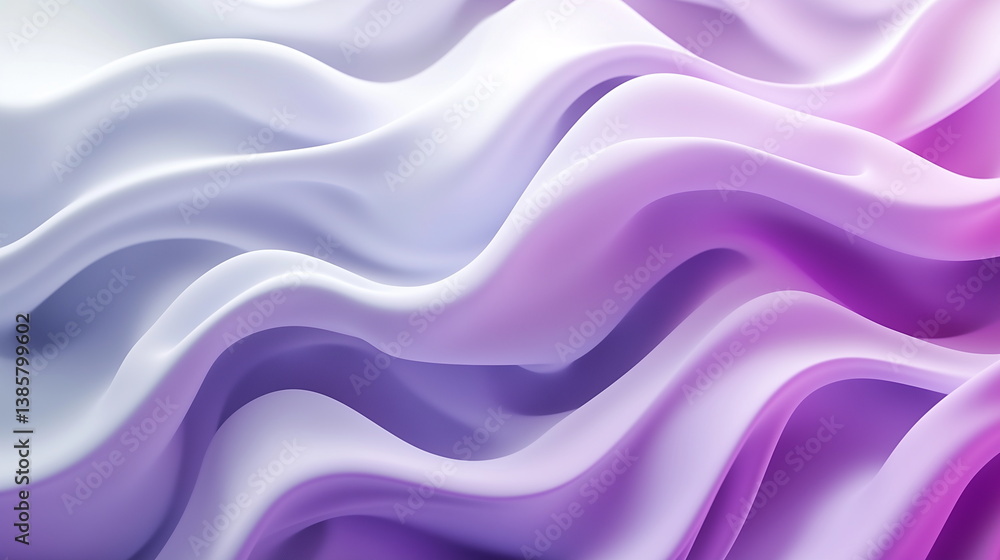 Fototapeta premium Abstract background with wavy purple and white shapes. Soft light, soft shadows. Horizontal banner for social media posts, presentations. Wallpaper. 