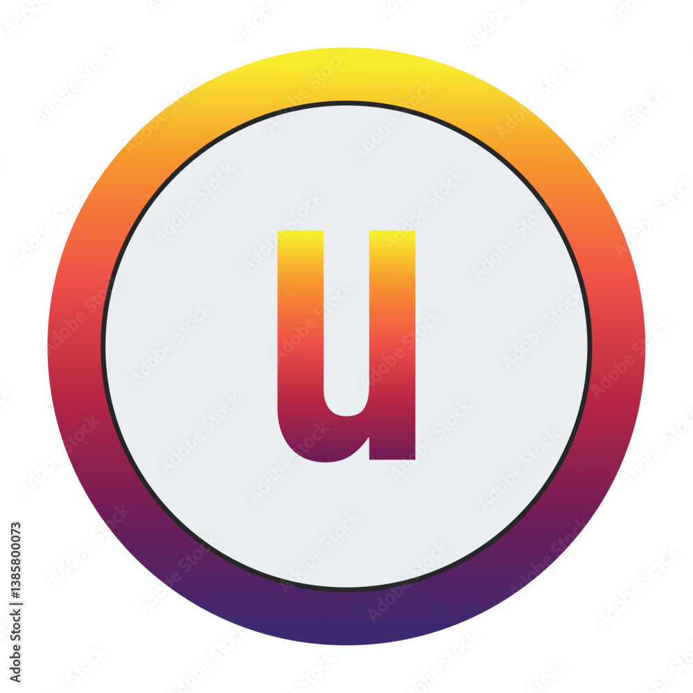 Vibrant Gradient : Modern, eye-catching Lowercase Letter u in yellow-red-purple gradient within a white circle and matching ring. Conveys innovation and dynamic branding. Ideal for tech or creative. Vibrant Gradient : Modern, eye-catching Lowercase Letter u in yellow-red-purple gradient within a white circle and matching ring. Conveys innovation and dynamic branding. Ideal for tech or creative.