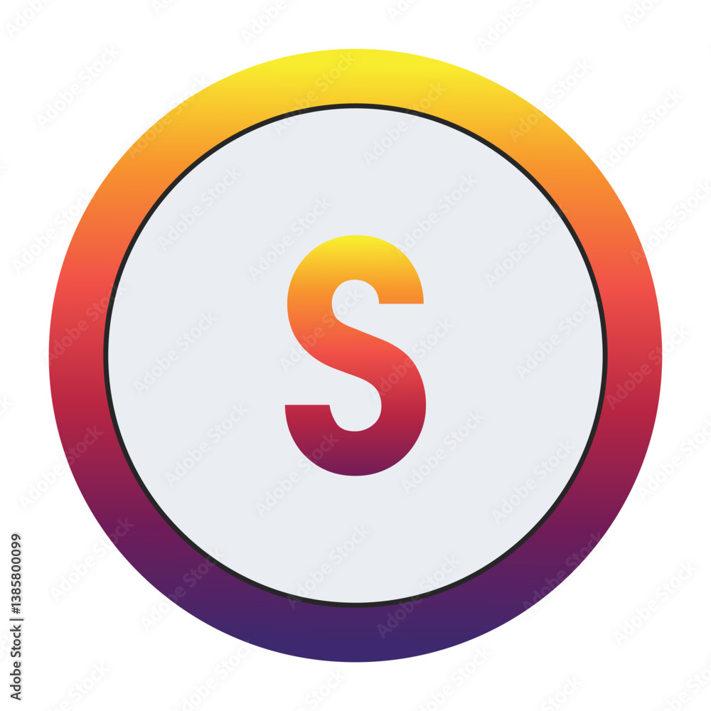Vibrant Gradient : Modern, eye-catching Lowercase Letter s in yellow-red-purple gradient within a white circle and matching ring. Conveys innovation and dynamic branding. Ideal for tech or creative. Vibrant Gradient : Modern, eye-catching Lowercase Letter s in yellow-red-purple gradient within a white circle and matching ring. Conveys innovation and dynamic branding. Ideal for tech or creative.