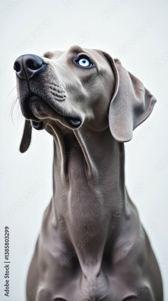 Weimaraner Dog – Piercing Blue-Gray Eyes and Attentive Gaze – Close-Up Portrait Weimaraner Dog – Piercing Blue-Gray Eyes and Attentive Gaze – Close-Up Portrait