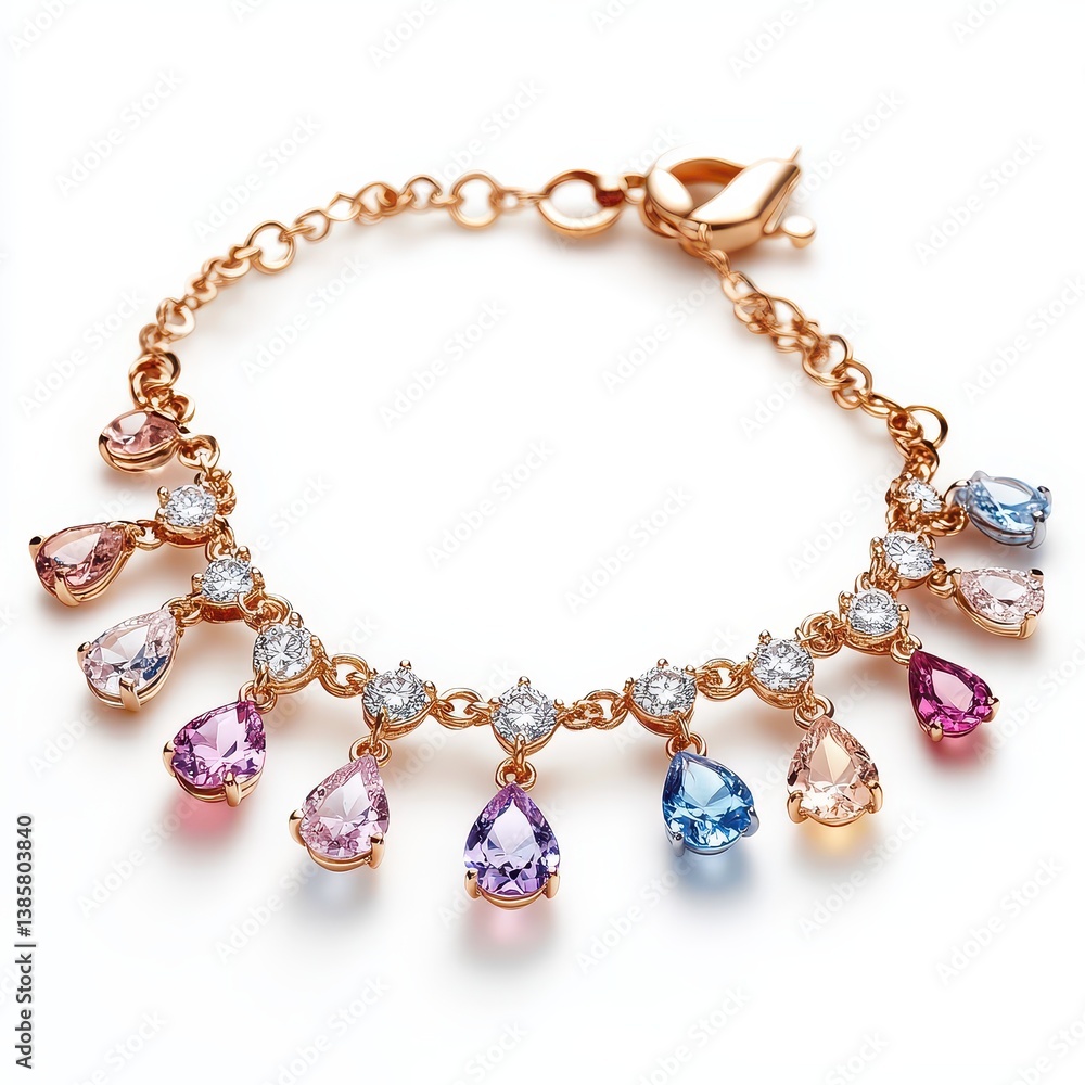 Elegant Rose Gold Bracelet with Colorful Gemstone Drops and Sparkle Elegant Rose Gold Bracelet with Colorful Gemstone Drops and Sparkle