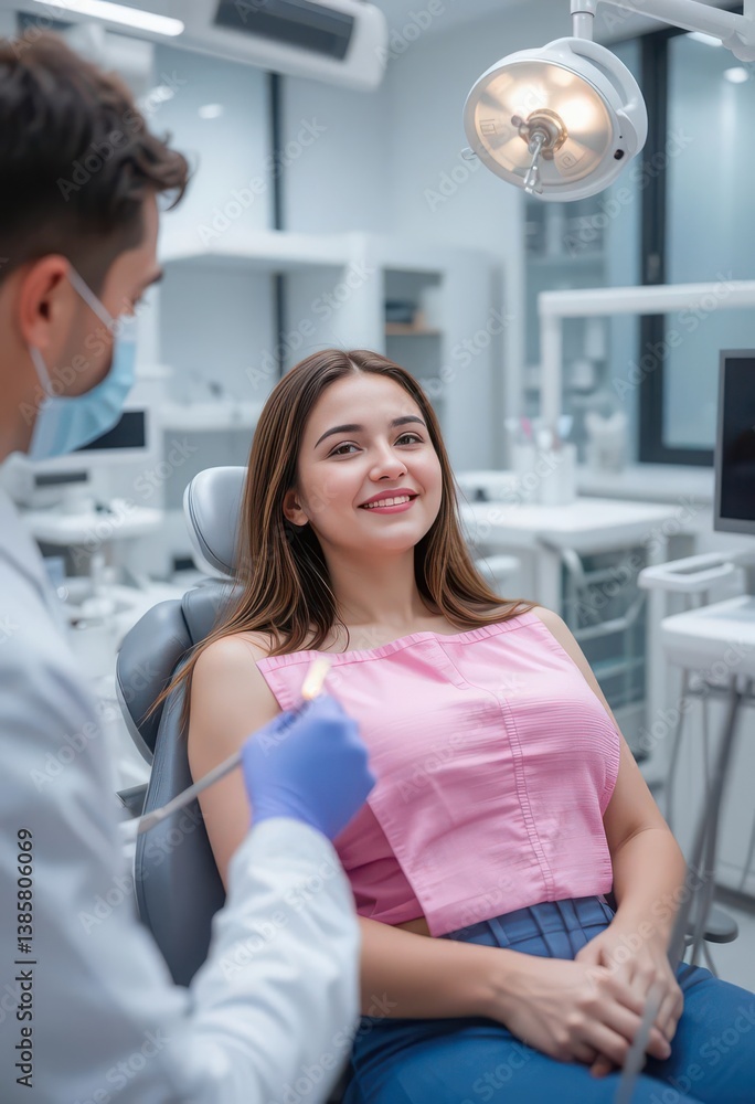 Fototapeta premium Dentist doctor checkup dental on female patient. ai generated image