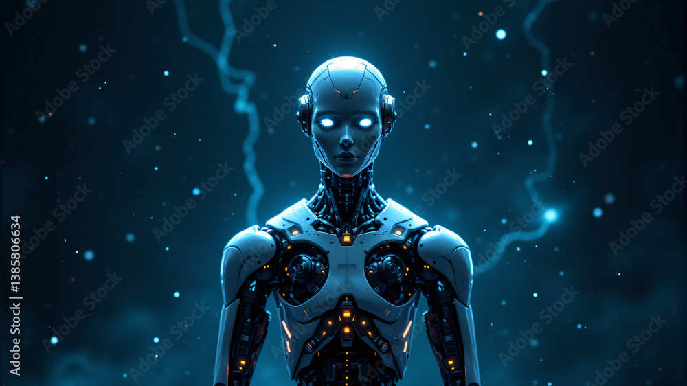 Fototapeta premium Futuristic Robot in Electric Environment