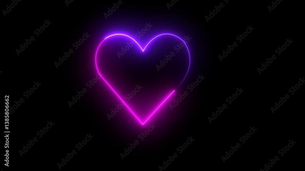 neon pink heart beat with love icon animation Abstract glowing neon blue valentines love heart icon on a black background 