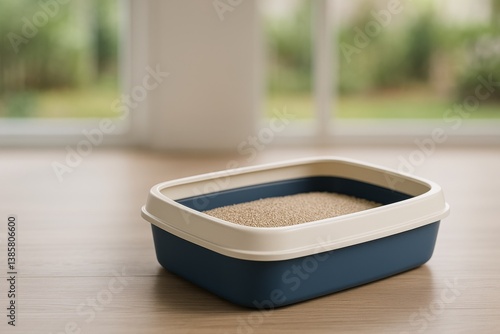 Litter Box Placed on Wooden Floor With Natural Light Coming From Nearby Window