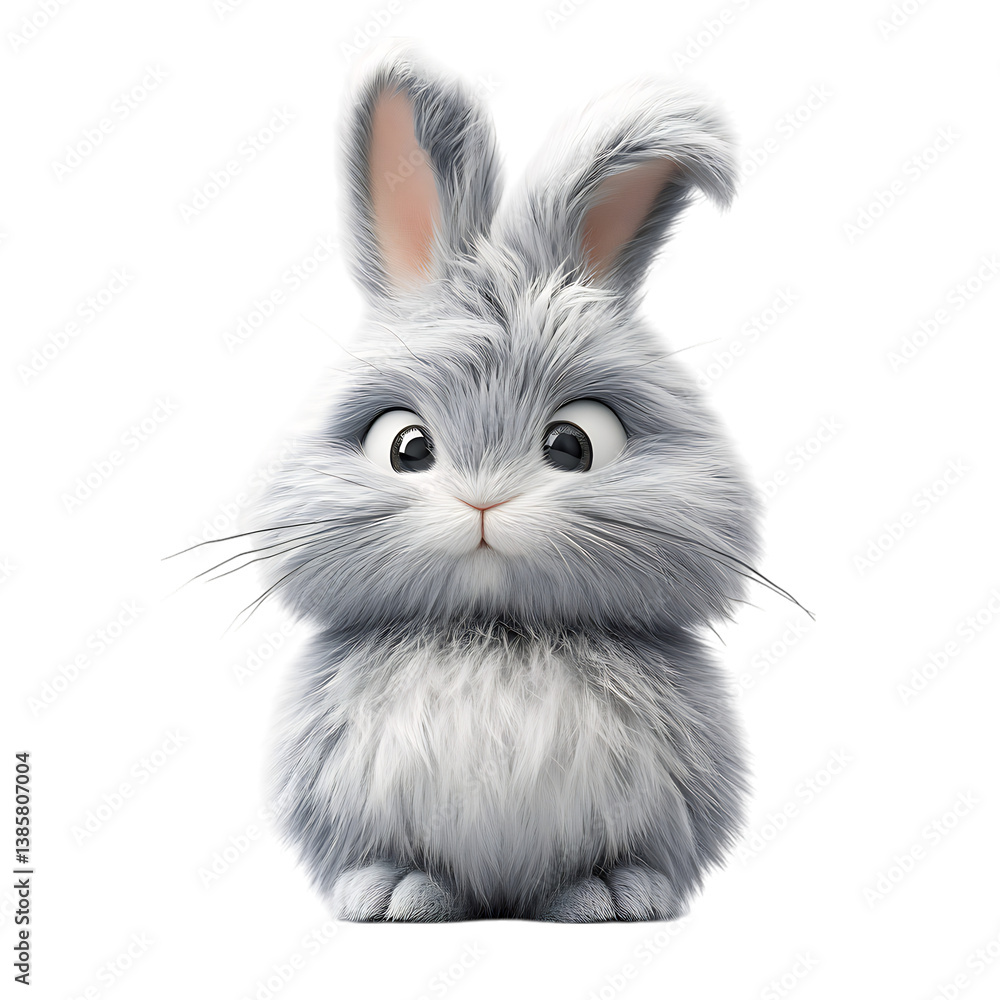 Fluffy 3D Cartoon Rabbit with Long Droopy Ears Isolated on Transparent Background Fluffy 3D Cartoon Rabbit with Long Droopy Ears Isolated on Transparent Background