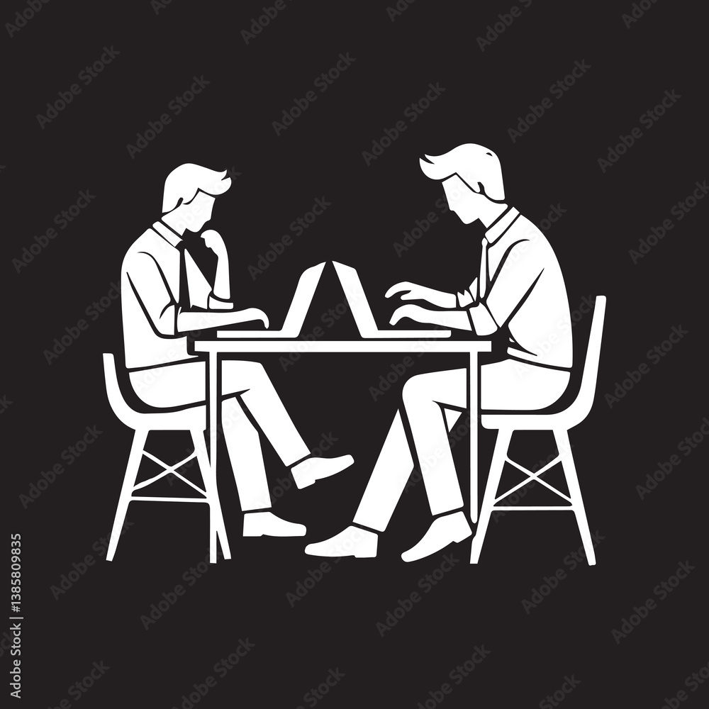 Fototapeta premium man using laptop simple minimalist illustration design vector