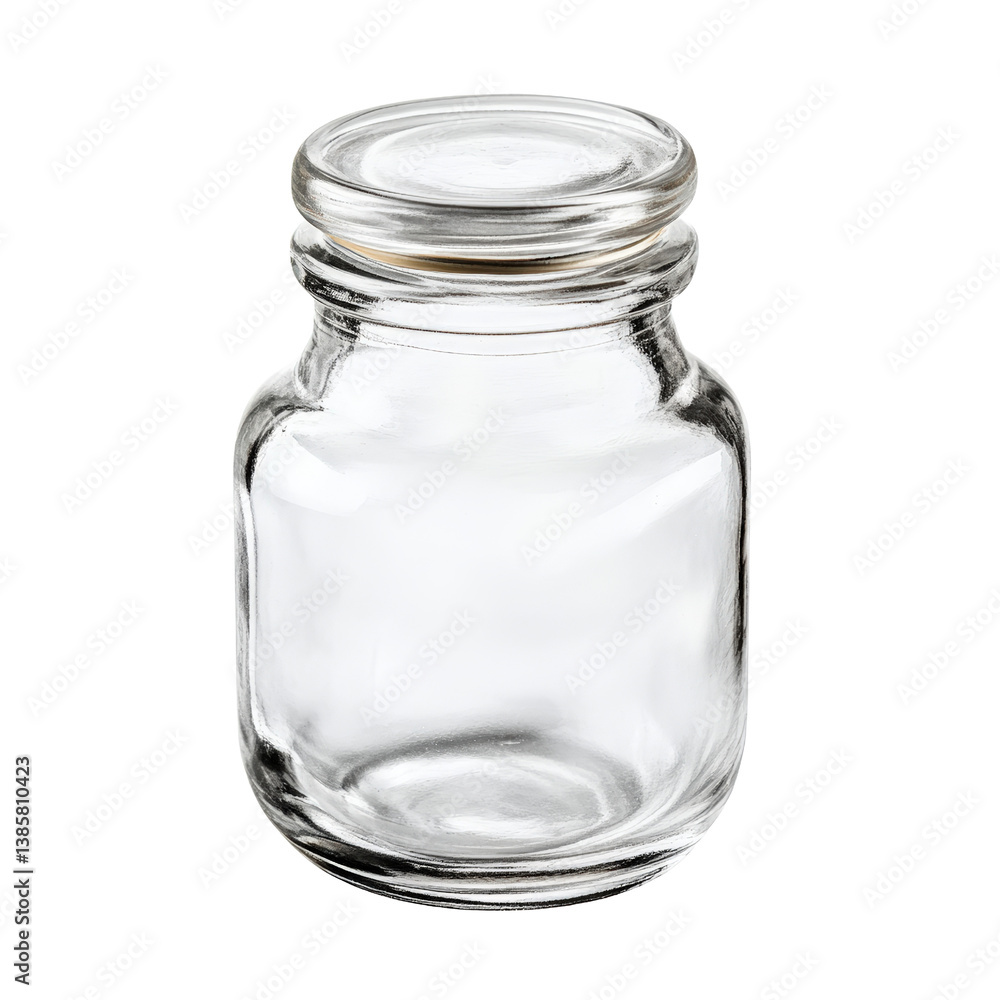 Clear glass jar showcasing its shape and texture illuminated by natural light for a beautiful presentation isolated on transparent background.. Clear glass jar showcasing its shape and texture illuminated by natural light for a beautiful presentation isolated on transparent background..