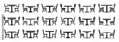 Restaurant Chair and Table Set Icons Collection Vector Dining Furniture Silhouettes