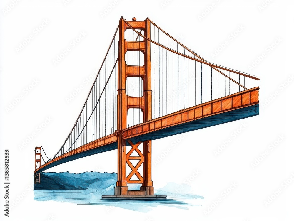 Fototapeta premium Crosssectional technical drawing of the Golden Gate Bridge s stiffening truss, emphasizing loadbearing geometry