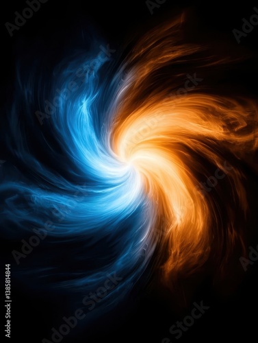 A swirling abstract image featuring vibrant blue and orange colors, creating a dynamic energy effect against a dark background.