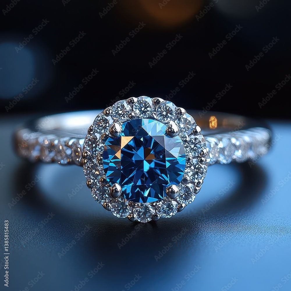 Elegant Blue Gem Ring Surrounded by Sparkling Diamond Accents Elegant Blue Gem Ring Surrounded by Sparkling Diamond Accents