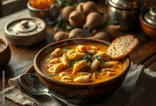 Wallpaper Mural Steaming hot Italian Laksa Soup with crispy garlic bread crouton Torontodigital.ca