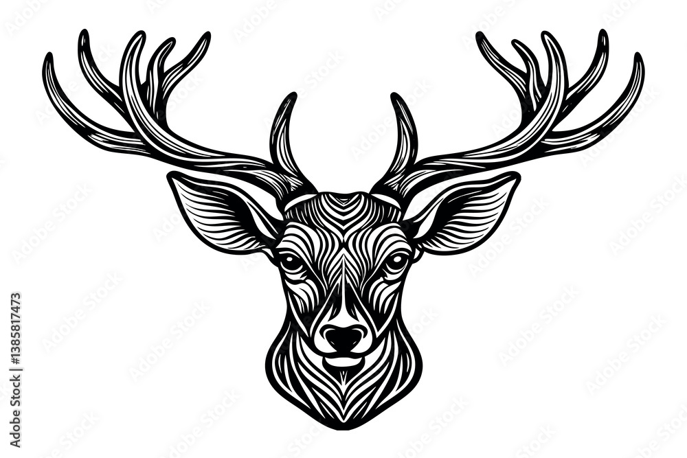 Vector Illustration of a Deer Head With Intricate Line Art and Detailed Antlers Vector Illustration of a Deer Head With Intricate Line Art and Detailed Antlers