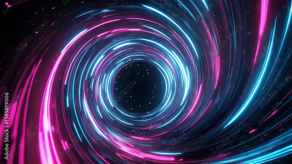 Vibrant Abstract Digital Tunnel with Glowing Neon Lights in Spiraling Motion for Futuristic Background and Artistic Visualization Vibrant Abstract Digital Tunnel with Glowing Neon Lights in Spiraling Motion for Futuristic Background and Artistic Visualization