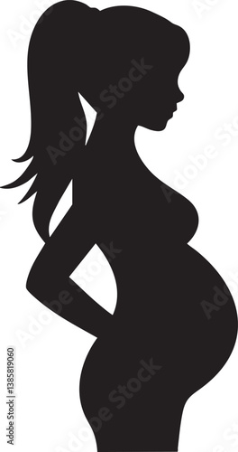 Silhouette of a pregnant woman, side view.