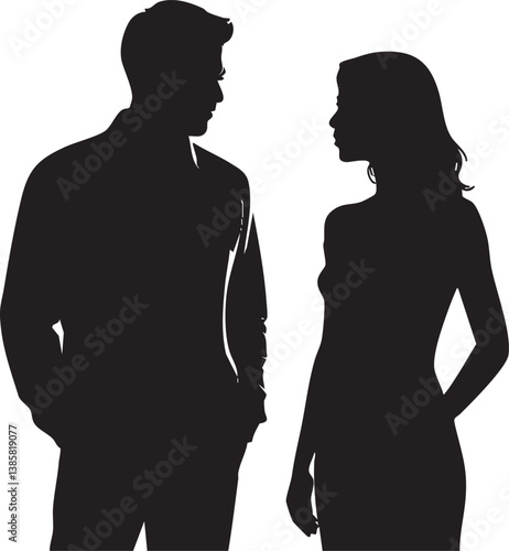 Silhouette of a man and woman facing each other.