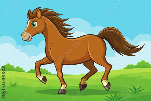 Realistic vector of a galloping horse in an open meadow
