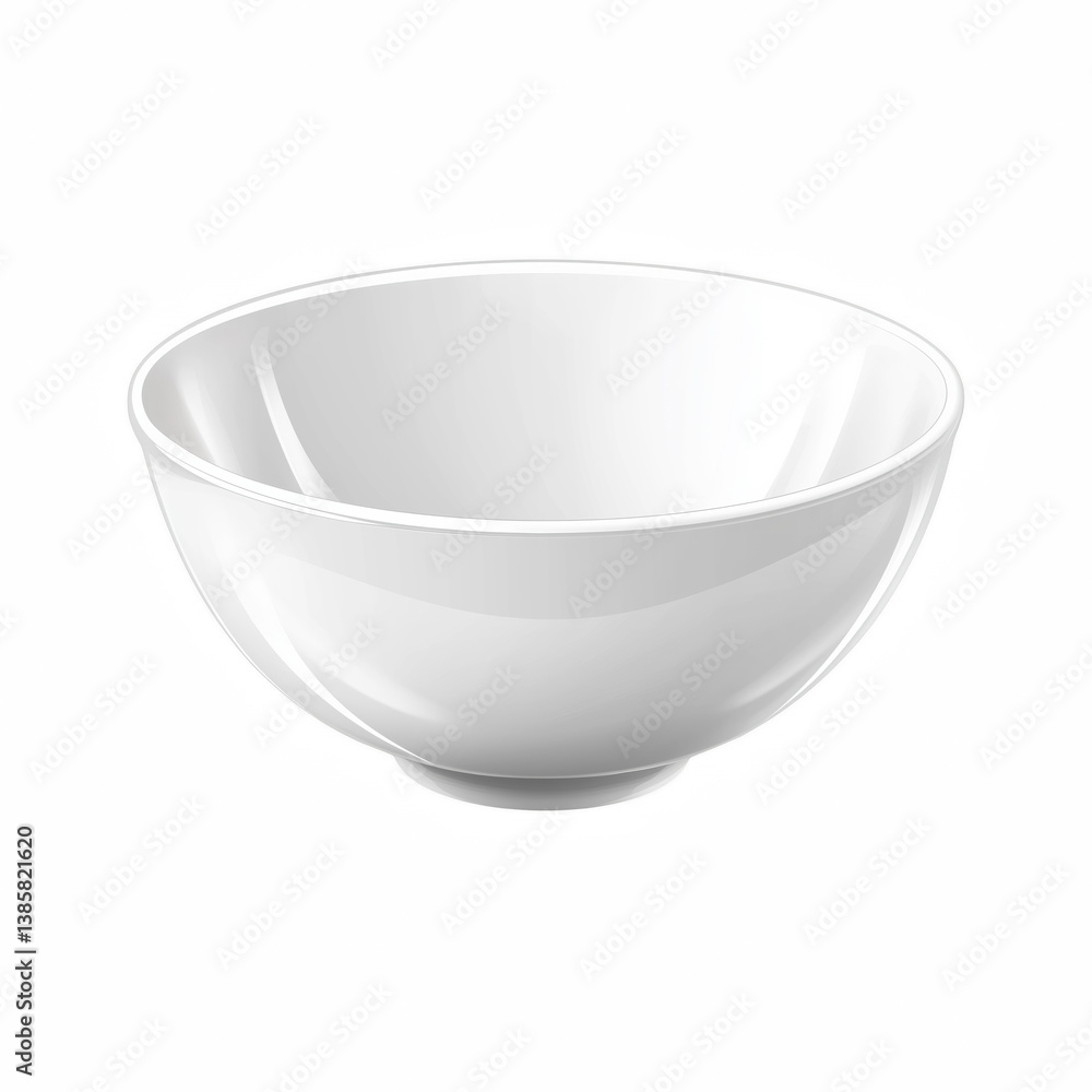 White ceramic bowl with smooth glossy surface, realistic empty kitchenware illustration isolated on transparent background White ceramic bowl with smooth glossy surface, realistic empty kitchenware illustration isolated on transparent background