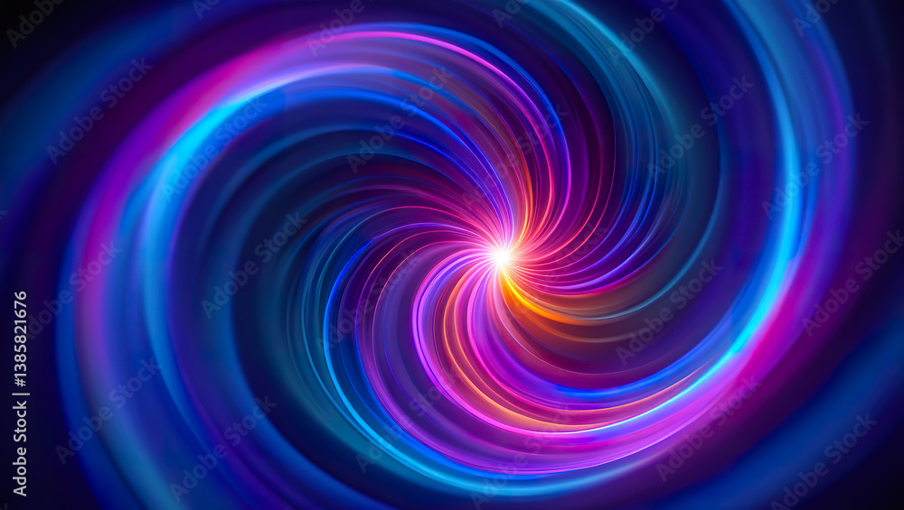 Radiant neon vortex spinning inward with blue and magenta energy flow