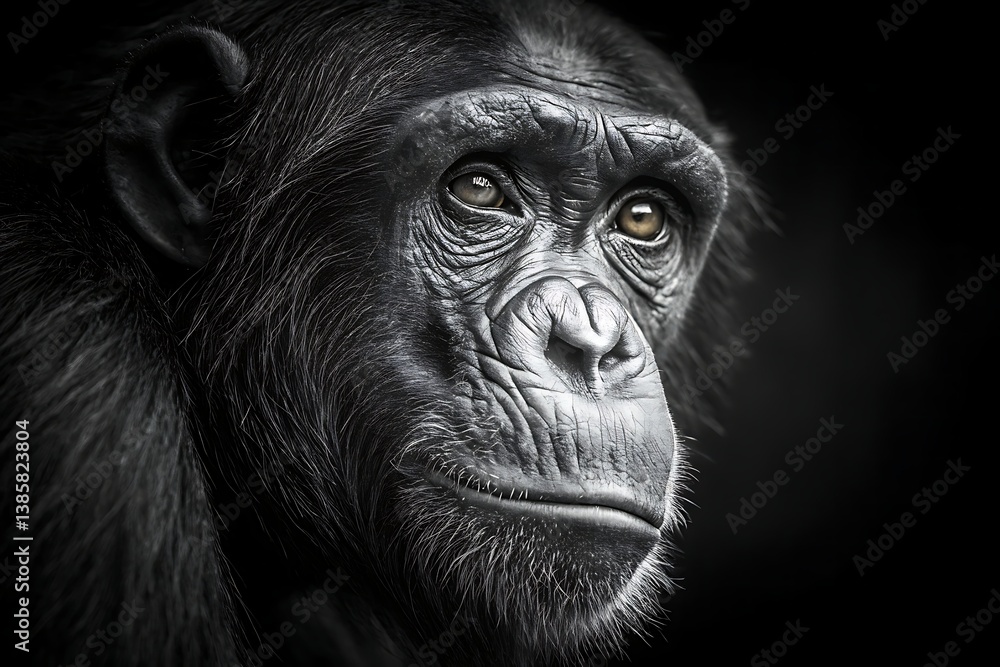 Closeup Portrait of a Bonobo Chimpanzee Black and White Photography Wildlife Animal Portrait Primate Closeup Portrait of a Bonobo Chimpanzee Black and White Photography Wildlife Animal Portrait Primate
