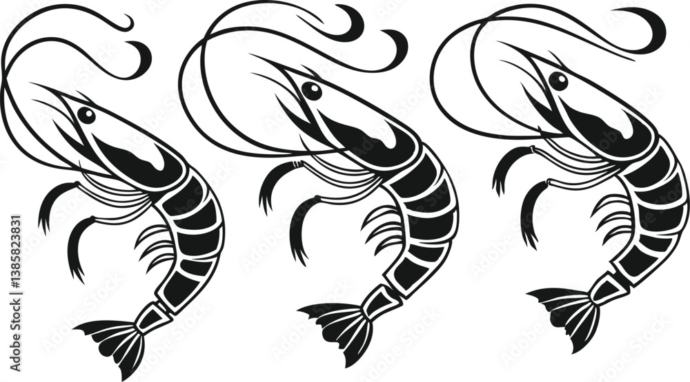 Fototapeta premium Shrimp silhouette vector illustration