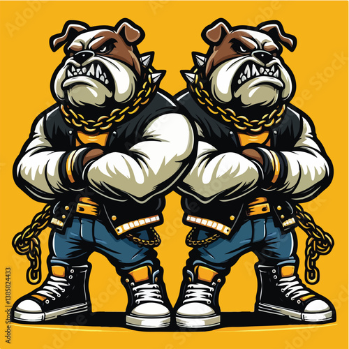 Twin Musle Bulldog Cartoon Style